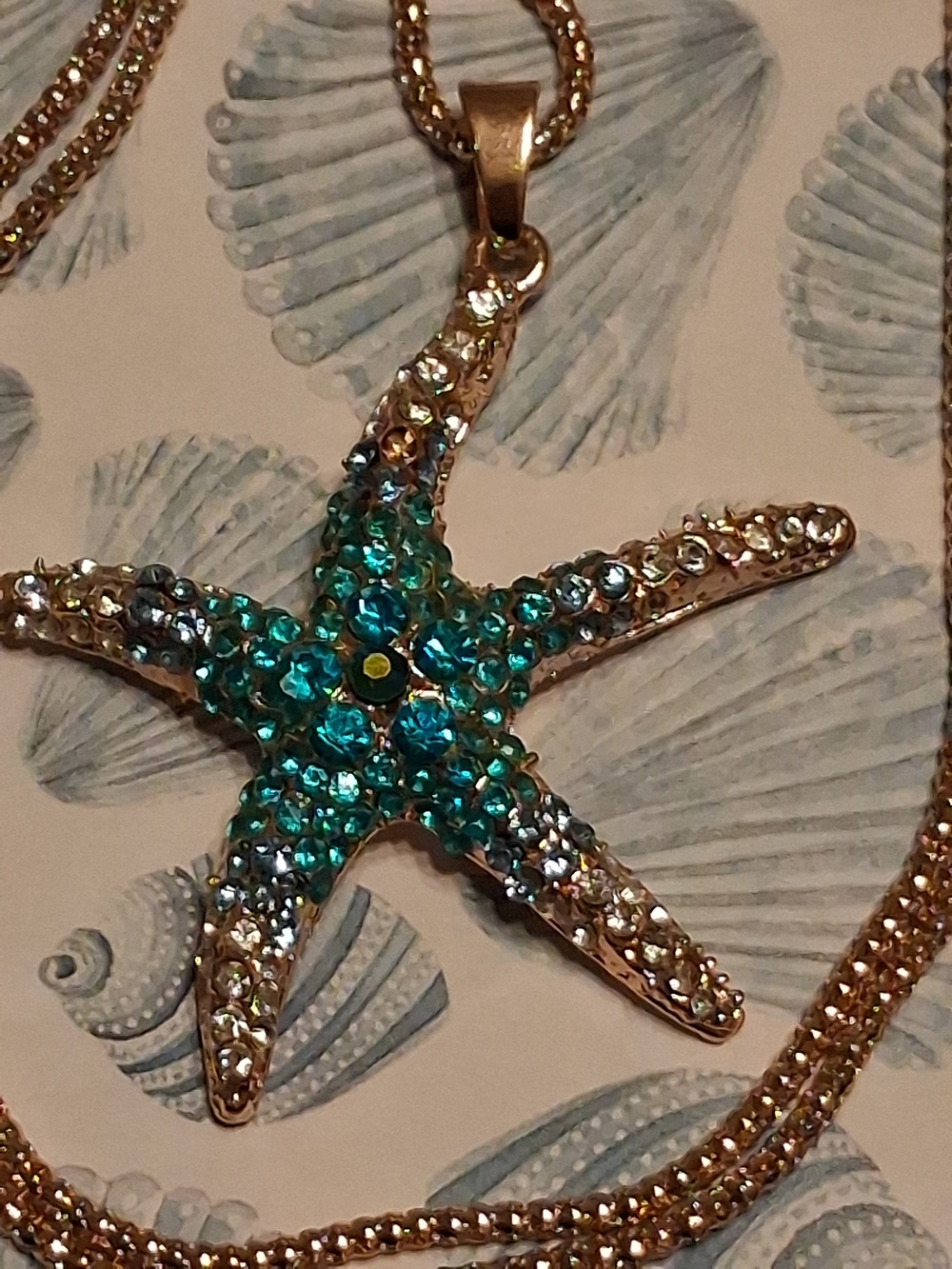 Betsy Johnson Teal Gold Crystal Starfish Pendant Necklace